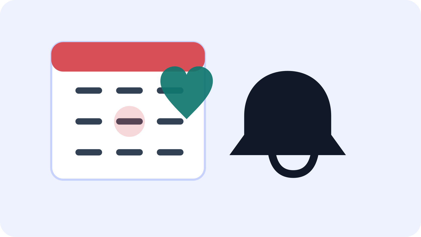 Illustration of calendar days, reminder bell and location pin for official follow-up.
